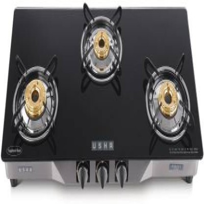 USHA EBONY NEO 3003 SS 3BURNER Glass, Aluminium Manual Gas Stove  (3 Burners)