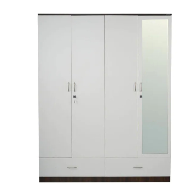 Mozart 4 Door Mirror Wardrobe in Walnut/White Finish