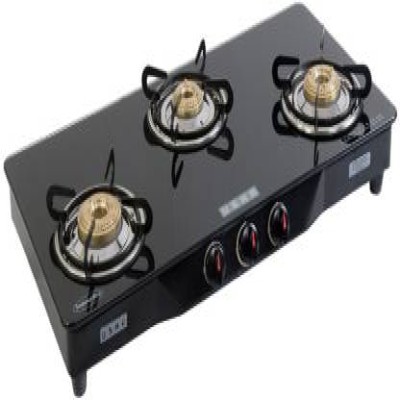 USHA Ebony GS3 001 Glass Manual Gas Stove  (3 Burners)