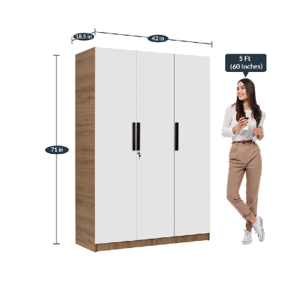 Ozone Deluxe 3 door Wardrobe in Milky Oak Finish