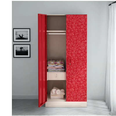 Slimline 2 Door Almirah in Red Floral Colour