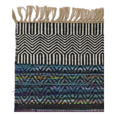 Blue Jute Cotton Reversible Hand Woven 3 x 2 Feet Dhurrie