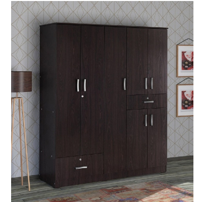 Ren 5 Door Wardrobe with External Drawers in Wenge Finish