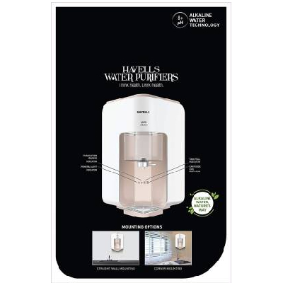 HAVELLS PRO ALKALINE 7 L RO + UV + Alkaline Water Purifier 7 Stages, Patented Corner/wall mounting and Alkaline water technology  (Beige and White)