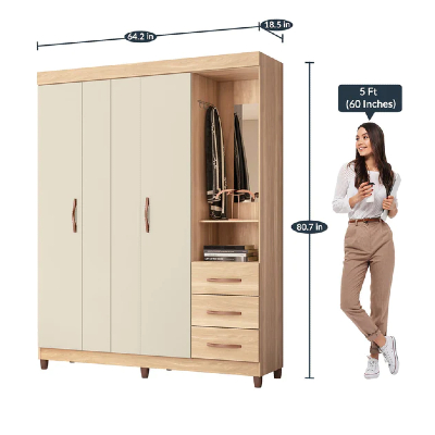Perola 4 Door Wardrobe without Mirror in Freijo & Off White Finish