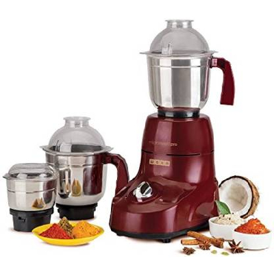 USHA 3773 Microsmart Pro 3Jar 750 Mixer Grinder (3 Jars, Red)