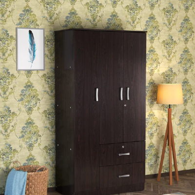 Ren 3 Door Wardrobe with External Drawers in Wenge Finish
