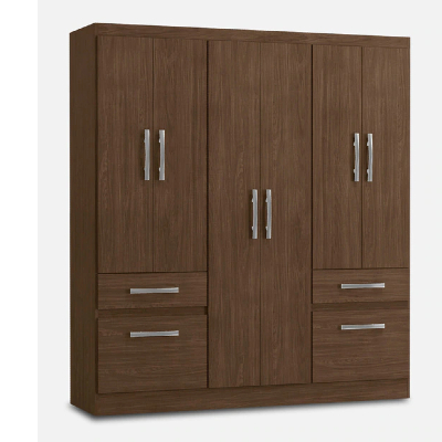 Ujisato 6 Door Wardrobe in Regato Walnut Finish with 4 Drawers