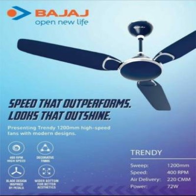 BAJAJ TRENDY 1200 mm Anti Dust 4 Blade Ceiling Fan (Celestial BLUE, Pack of 1) 1200 mm Anti Dust 3 Blade Ceiling Fan CELESTIAL BLUE, Pack of 1